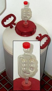 An airlock on a container, water is put in the top to create a one way escape for gas in the container.